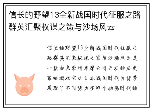 信长的野望13全新战国时代征服之路群英汇聚权谋之策与沙场风云 信长的野望13全新战国时代征服之路群英汇聚权谋之策与沙场风云